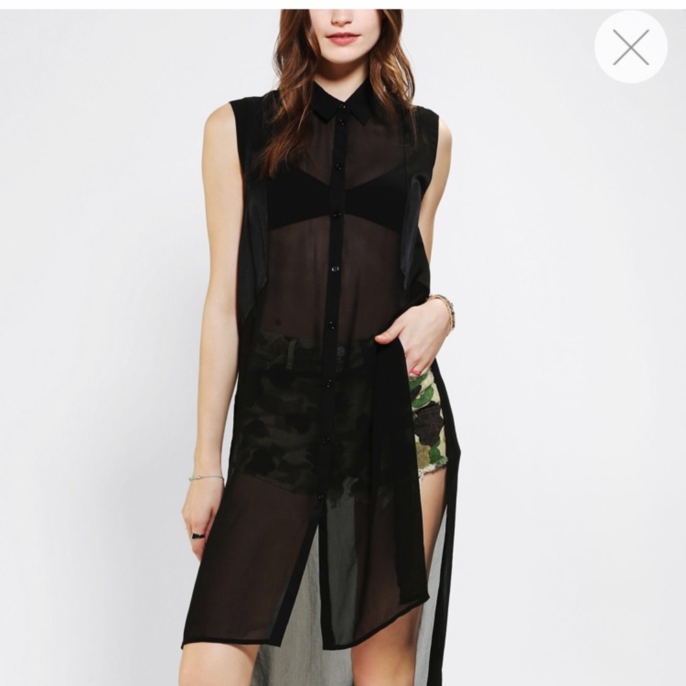 Silence + Noise Black Sheer Chiffon High/Low Tunic